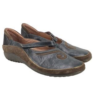 Naot Womens Matai Mary Jane Koru Flats Size 41 Swirl Design Pearl Black (HF18)